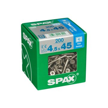 SPAX RUUVI TORX UPPOKANTA A2 RST TERÄS, OSAKIERRE 4,5X45 XL 200KPL
