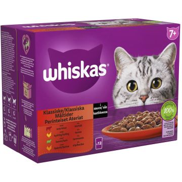 WHISKAS 7+ PERINTEISET ATERIAT KASTIKKEESSA 12*85G 1,02 KG