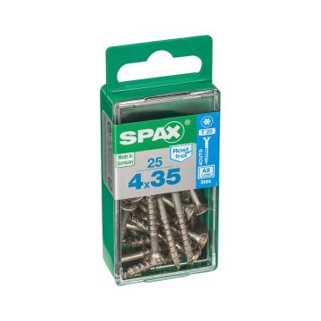 SPAX RUUVI TORX UPPOKANTA A2 RST TERÄS, OSAKIERRE 4X35 S 25KPL