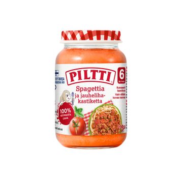 PILTTI SPAGETTIA JA JAUHELIHA- KASTIKETTA LASTENATERIA 6K 190 G
