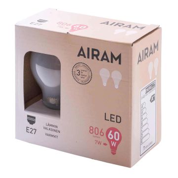 AIRAM LED VAKIOLAMPPU HIMMEÄ 7,0W2-PACK E27, 2700K 806 LM, 12 0