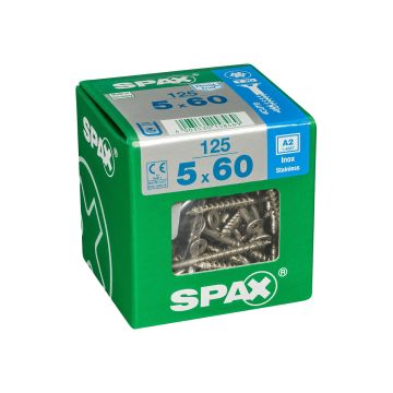 SPAX RUUVI TORX UPPOKANTA A2 RST TERÄS, OSAKIERRE 5X60 XL 125KPL