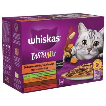 WHISKAS 1+ TASTY MIX MAALAISSEKOITUS KASTIKKEESSA 12*85G