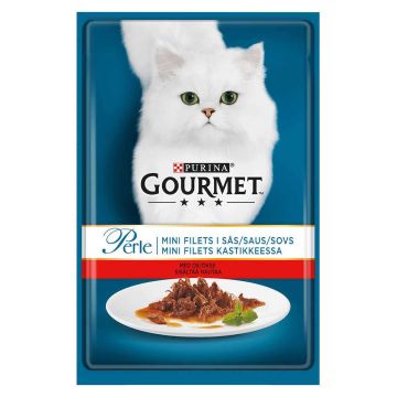 PURINA GOURMET PERLE ANNOSPUSSIT NAUDANLIHAA MINIFILLETS KASTIK 85 G