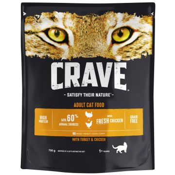 CRAVE KISSAN TÄYSRAVINTO ADULT KALKKUNAA&KANAA 750 G