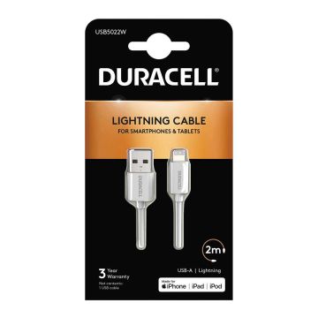 DURACELL USB - APPLE MFI DATAKAAPELI VALKOINEN 2M