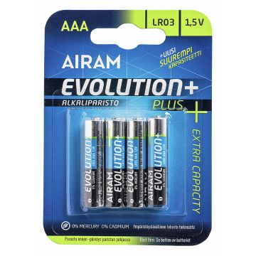 AIRAM EVOLUTION PLUS ALKALIPARISTO LR03 AAA 1,5V 4KPL