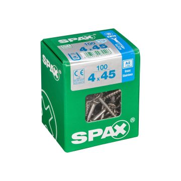 SPAX RUUVI TORX UPPOKANTA A2 RST TERÄS, OSAKIERRE 4X45 L 100KPL