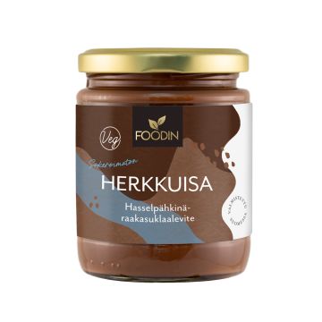 FOODIN HERKKUISA SOKERITON HASSELPÄHKINÄ-RAAKASUKLAALEVITE 230