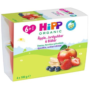 HIPP FRUIT BREAK OMENAA, MANSIKKAA&MUSTIKKAA 4-PACK 6KK LUOM