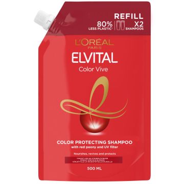 LOREAL ELVITAL COLOR-VIVE SHAMPOO REFILL TÄYTTÖPUSSI VÄRJÄTYILL 500 M