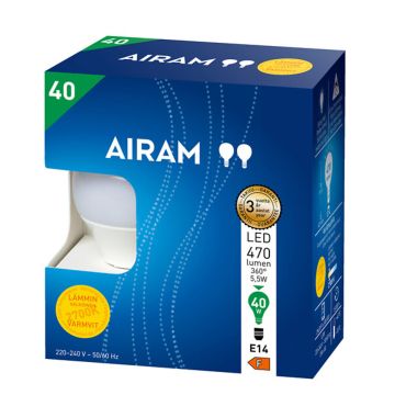 AIRAM LED MAINOSLAMPPU OPAALI 4,9W E14 470 LM, 15 000H 2 KPL