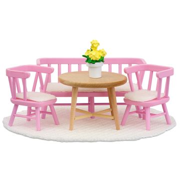 LUNDBY KEITTIÖSOHVA. PÖYTÄ JA TUOLIT PINKKI