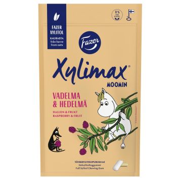 FAZER XYLIMAX MOOMIN VADELMA- HEDELMÄ TÄYSKSYLITOLIPURUKUMI 100 G