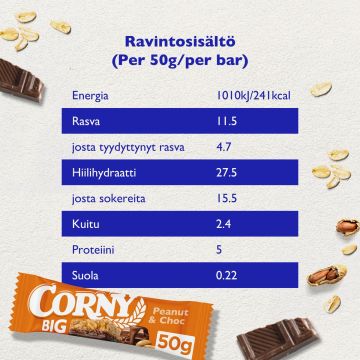 CORNY BIG VÄLIPALAPATUKKA PÄHKINÄ-SUKLAA 50 G
