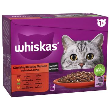 WHISKAS 1+ PERINTEISET ATERIAT KASTIKKEESSA 12*85G 1,02 KG