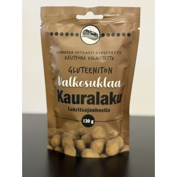 LAKUMESTA GLUTEENITON VALKOSUKLAA KAURALAKU LAKRITSAJAUHEELLA 120 G