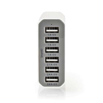 NEDIS SEINÄLATURI 10 A, 6 LÄHTÖPORTTIA, USB-A, VALKOINEN