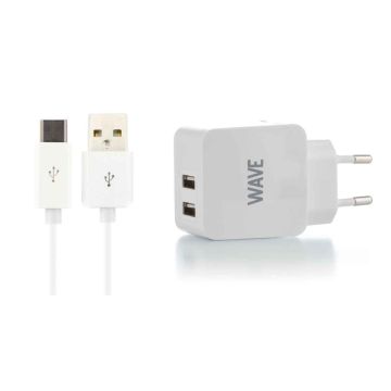 WAVE VERKKOLATURI, 2 X USB + USB TYPE-C KAAPELI (15W)