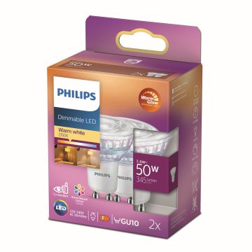 PHILIPS LED SPOTTILAMPPU 50W GU10 HIMMENNETTÄVÄ 2KPL 345L 2200-