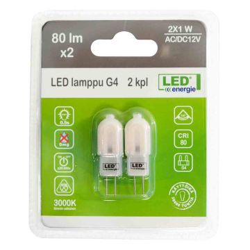 LED ENERGIE LAMPPU G4 12V 1,2W 90LM 3000K, 2 KPL