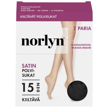 NORLYN SATIN 15 DEN POLVISUKAT 2PR/PAKKAUS, 1210 BLACK 36-41