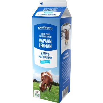 JUUSTOPORTTI VAPAAN LEHMÄN LAKTON KEVYTMAITOJUOMA 1L