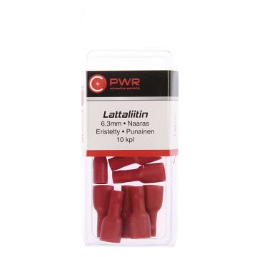 C-PWR LATTALIITIN 6,3MM NAARAS, PUNAINEN, ERISTETTY 10KPL