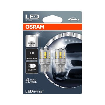 OSRAM LEDRIVING POLTTIMO 2 KPL W21W 12V KYLMÄ VALKOINEN