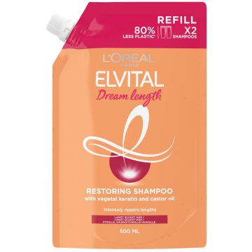 LOREAL ELVITAL DREAM LENGTH SHAMPOO REFILL TÄYTTÖPUSSI PITKILLE