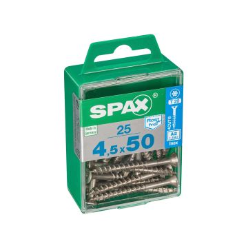 SPAX RUUVI TORX UPPOKANTA A2 RST TERÄS, OSAKIERRE 4,5X50 M 25KP