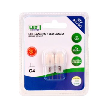 LED ENERGIE LAMPPU G4 12V 1,2W 90LM 3000K 2 KPL