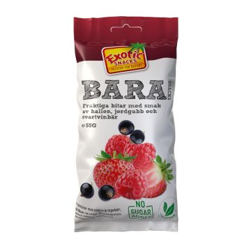 EXOTIC BARA KUIVATTU HEDELMÄ MUSTAHER-VADELMA-MANSIKKA 55 G