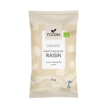 FOODIN VALKOSUKLAAKUORRUTETTU RUSINA LUOMU 80 G