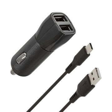 WAVE AUTOLATURI, 2 X USB + USB TYPE-C KAAPELI (15,5W), MUSTA