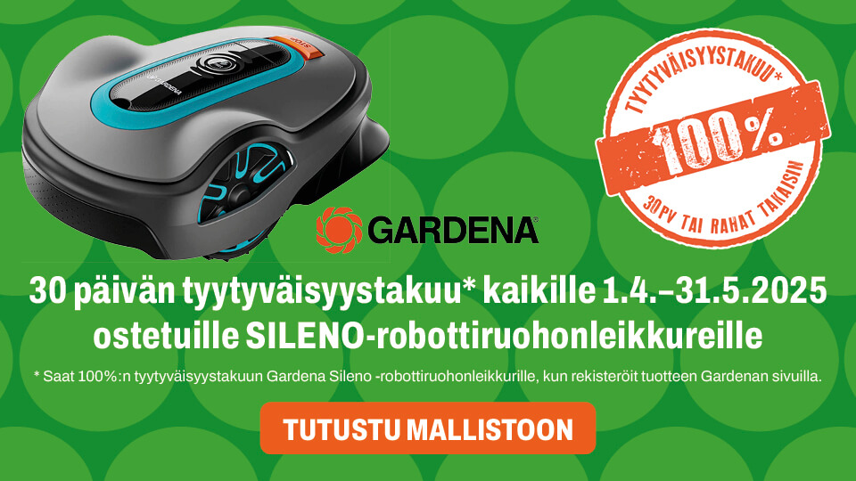 30 päivän tyytyväisyystakuu Gardena Sileno -robottiruohonleikkureille