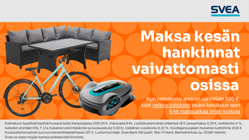 Maksa kesän hankinnat vaivattomasti osissa!