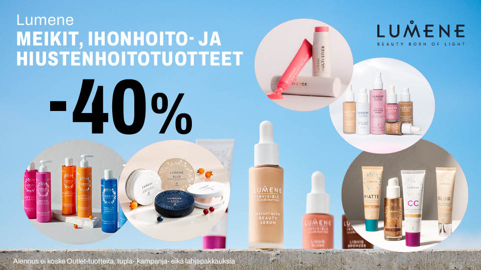 Lumene meikit, ihonhoito- ja hiustenhoitotuotteet -40%