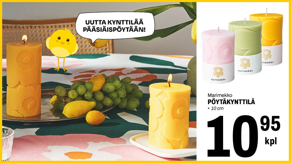 Marimekko p&ouml;yt&auml;kynttil&auml; 10,95 &euro;/kpl